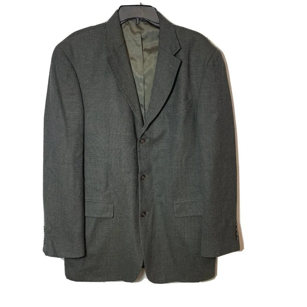 Oscar de la Renta Men Wool 3 Button Blazer Sport Coat Black 43 L Single Breasted